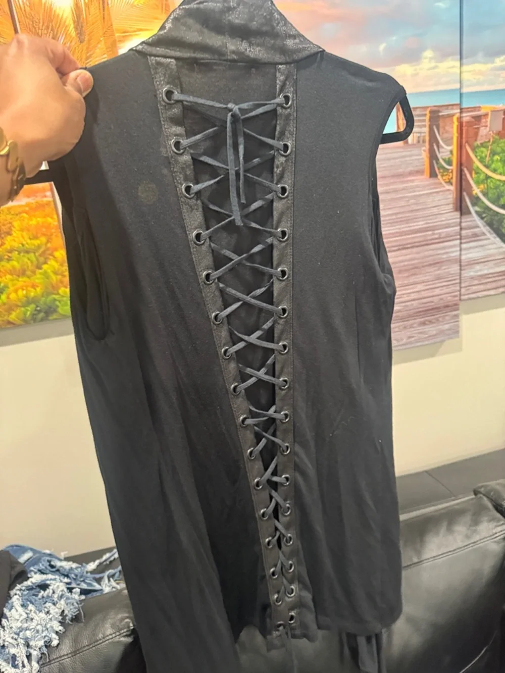 Salvage Black Sleeveless Grommet Front Vest sz M - Picture 3 of 4